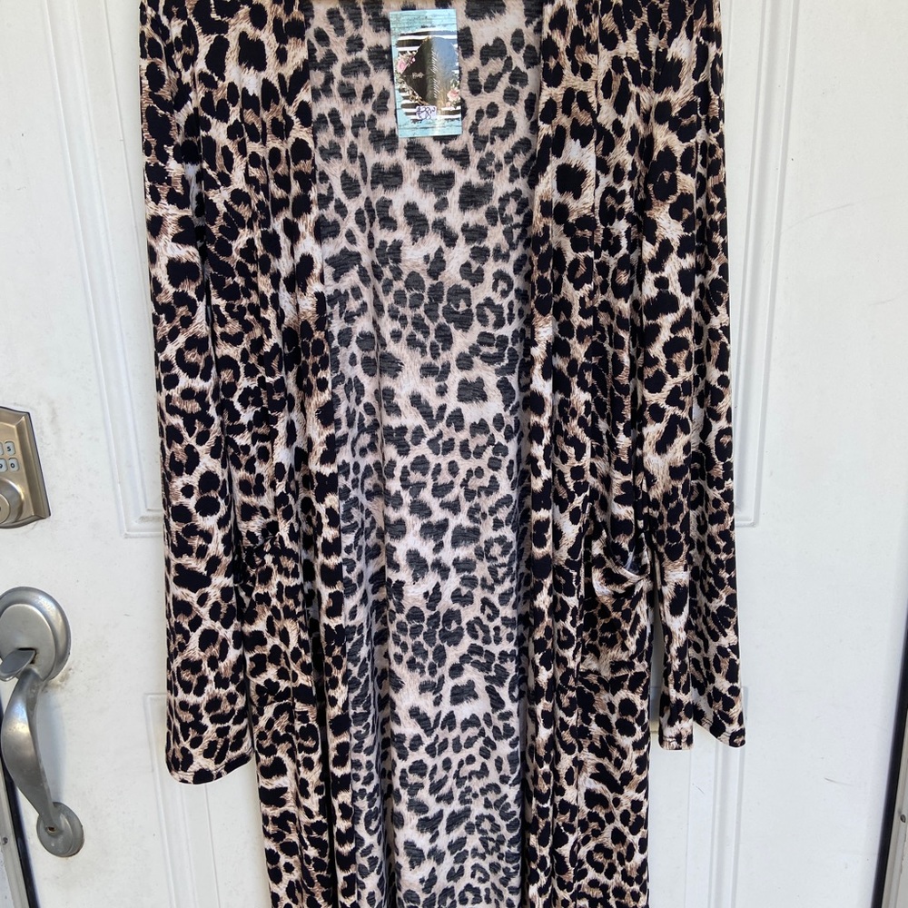 Long leopard cheetah print cover up kimono NEW